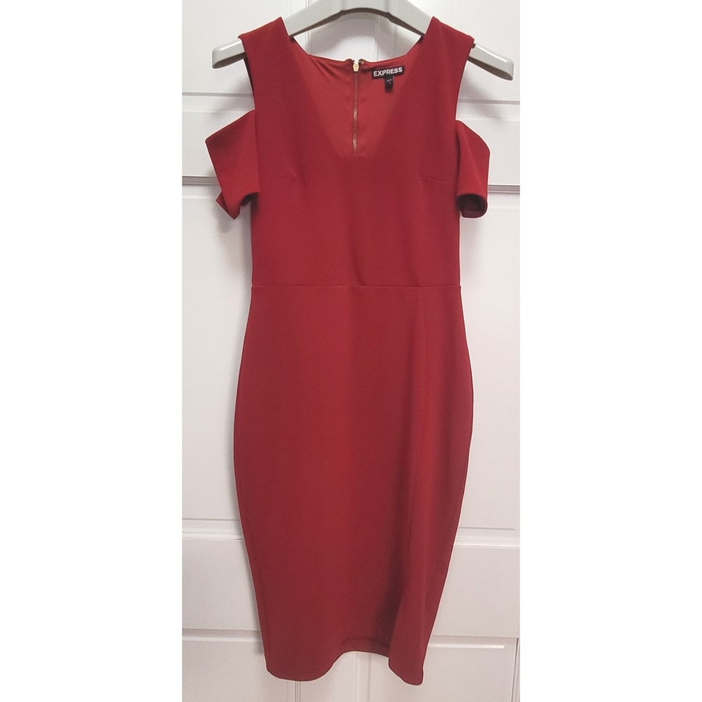 Express Women's Cold Shoulder Fitted Bodycon Dress - Red - Size 4